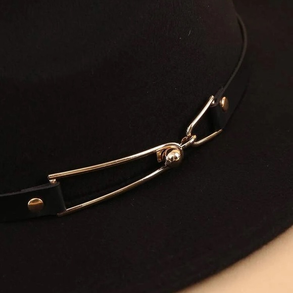 Bohemian Black Buckle belted Fedora Hat Minimalist - Picture 3 of 4